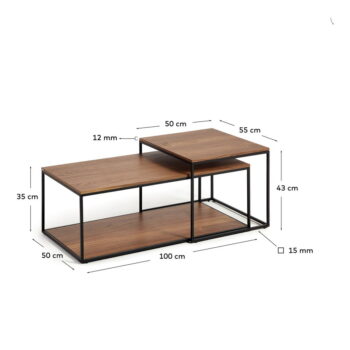 Hnedé konferenčné stolíky s doskou v dekore orechového dreva v súprave 2 ks 50x100 cm Yoana – Kave Home - Image 5
