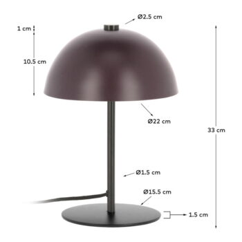Vínovočervená stolová lampa s kovovým tienidlom (výška 33 cm) Aleyla - Kave Home - Image 5