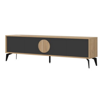 TV stolík v dekore duba v čierno-prírodnej farbe 180x51 cm Vae – Marckeric - Image 3