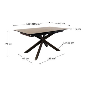 Hnedý rozkladací jedálenský stôl s keramickou doskou 90x160 cm Atminda – Kave Home - Image 2