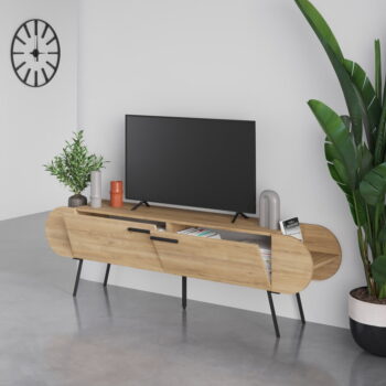 TV stolík v dekore duba v prírodnej farbe 195x57 cm Saluso – Marckeric - Image 3