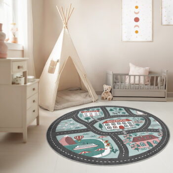 Prateľný detský hrací koberec ø100 cm Happy Neighbourhood – Mila Home - Image 4