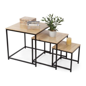 Konferenčné stolíky v prírodnej farbe v súprave 3 ks 50x50 cm – Compactor - Image 4