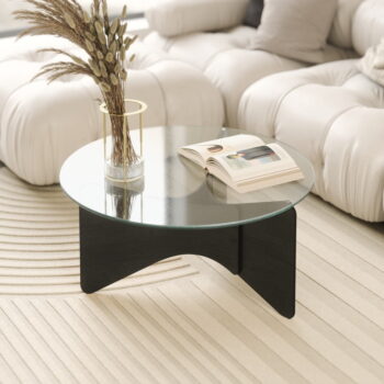 Čierny okrúhly konferenčný stolík so sklenenou doskou 87x87 cm Madera – Umbra - Image 2