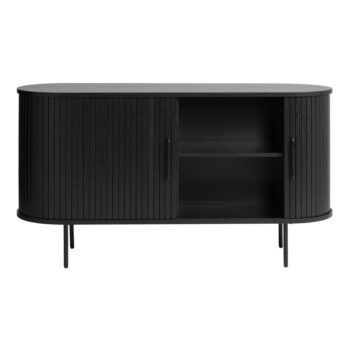 Čierna nízka komoda v dekore duba s posuvnými dverami 140x76 cm Nola – Unique Furniture – Obrázok 3