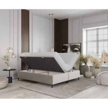 Krémovobiela čalúnená dvojlôžková posteľ s úložným priestorom 160x200 cm Tate – Maison de Rêve – Obrázok 3