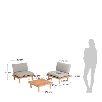 Set sivého záhradného nábytku s konštrukciou z akáciového dreva Kave Home Viridis - Image 4