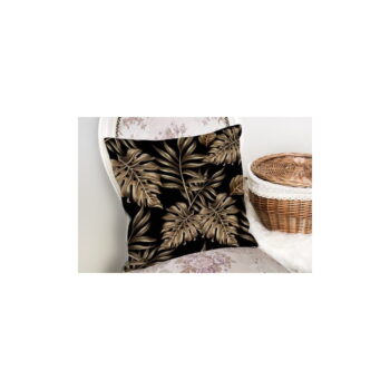 Obliečka na vankúš Minimalist Cushion Covers Golden Leafes With Black BG, 45 x 45 cm - Image 3