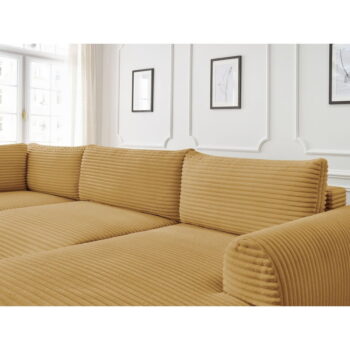 Menčestrová rozkladacia rohová pohovka v horčicovej farbe (pravý roh/do "U") Lucien – Bobochic Paris - Image 11