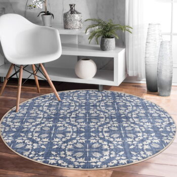 Modrý prateľný okrúhly koberec vhodný pre robotické vysávače ø 100 cm Comfort – Mila Home - Image 5