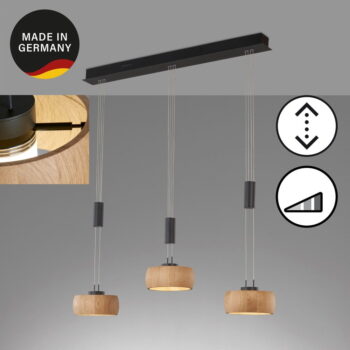 LED stmievateľné závesné svietidlo v čiernej a prírodnej farbe s dreveným tienidlom Shine-wood – Fischer & Honsel - Image 5