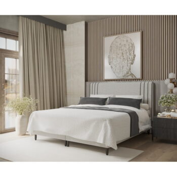 Svetlosivá čalúnená dvojlôžková posteľ s úložným priestorom 200x200 cm Musca – Maison de Rêve – Obrázok 6