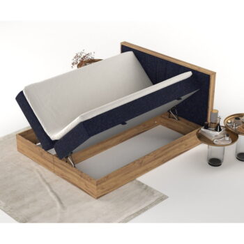 Boxspring posteľ s úložným priestorom v tmavomodro-prírodnej farbe 160x200 cm Asahi – Maison de Rêve - Image 7