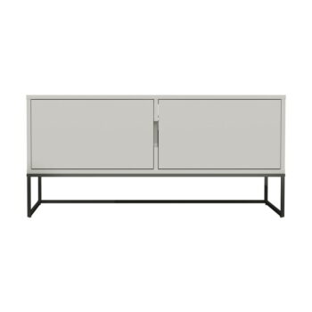 Biely dvojdverový TV stolík s kovovými nohami v čiernej farbe Tenzo Lipp, šírka 118 cm