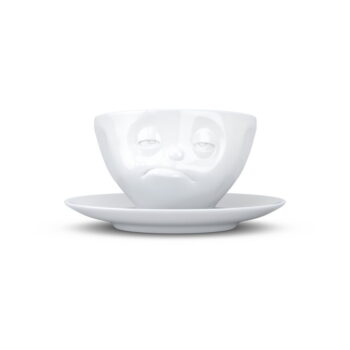 Biely mrzutý porcelánový hrnček s tanierikom 58products