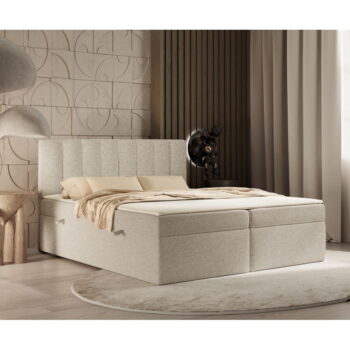 Béžová boxspring posteľ s úložným priestorom 180x200 cm Novento – Maison de Rêve - Image 8