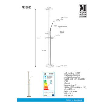 Voľne stojacia LED lampa v mosadznej farbe Markslöjd Friend Uplight - Image 2
