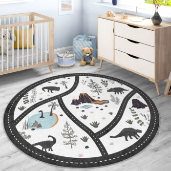 Čierno-biely prateľný detský hrací koberec ø150 cm Dino Park – Mila Home - Image 7