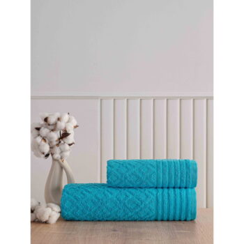Modré froté bavlnené uteráky a osušky v súprave 2 ks Diamond – Mila Home - Image 2