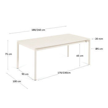 Biely hliníkový záhradný stôl Kave Home Zaltana, 180 x 100 cm - Image 3