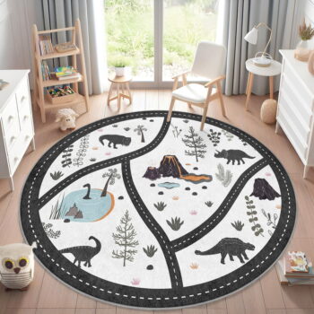 Čierno-biely prateľný detský hrací koberec ø150 cm Dino Park – Mila Home - Image 2