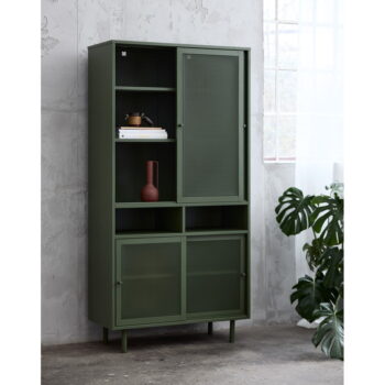 Tmavozelená kovová šatníková skriňa s posuvnými dverami 90x180 cm Veep – Unique Furniture - Image 5
