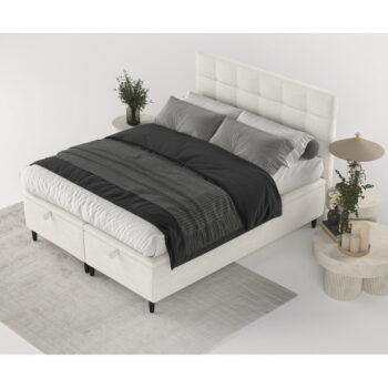 Krémovobiela čalúnená dvojlôžková posteľ s úložným priestorom 200x200 cm Senses – Maison de Rêve - Image 7