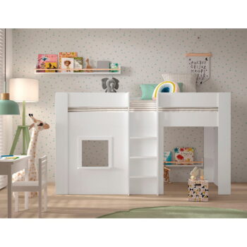 Biela vyvýšená detská posteľ z borovicového dreva 90x200 cm RENO – Vipack - Image 2