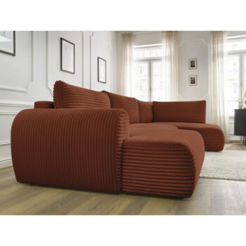 Menčestrová rozkladacia rohová pohovka v tehlovej farbe (ľavý roh/do "U") Lucien – Bobochic Paris - Image 10
