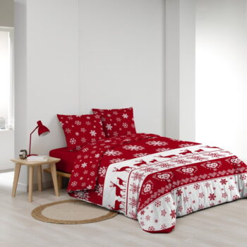 Červené obliečky na dvojlôžko/predĺžené z mikroflanelu 240x220 cm Floconette – douceur d'intérieur - Image 3