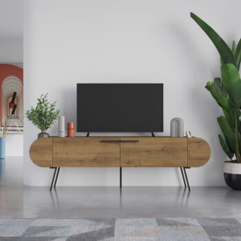 TV stolík v dekore orecha v prírodnej farbe 195x57 cm Saluso – Marckeric - Image 6