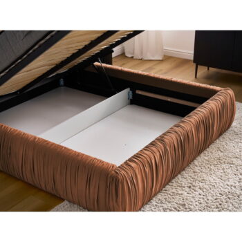 Oranžová čalúnená dvojlôžková posteľ s úložným priestorom s roštom 180x200 cm Blair – Bobochic Paris – Obrázok 7