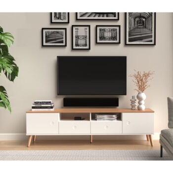 Biely TV stolík s detailmi v dekore dubového dreva Tenzo Dot, šírka 192 cm - Image 3