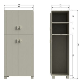 Svetlosivá šatníková skriňa z borovicového dreva 90x210 cm Mees – Basiclabel - Image 7