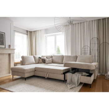 Béžová menčestrová rozkladacia rohová pohovka (ľavý roh) Lofty Lilly – Miuform - Image 9