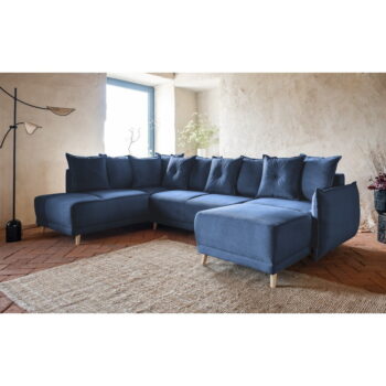 Tmavomodrá menčestrová rozkladacia rohová pohovka (ľavý roh/do "U") Lazy Lukka – Miuform - Image 7