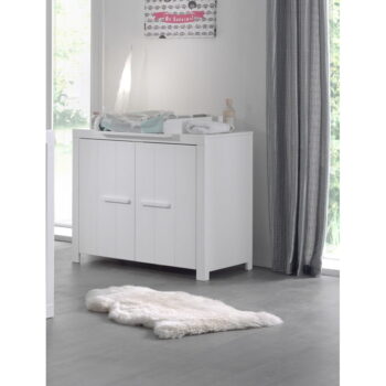 Biela nízka detská komoda z borovicového dreva s prebaľovacím pultom 100x96 cm ERIK – Vipack - Image 2