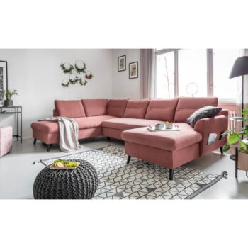 Ružová zamatová rozkladacia pohovka do "U" Miuform Stylish Stan, ľavý roh - Image 4