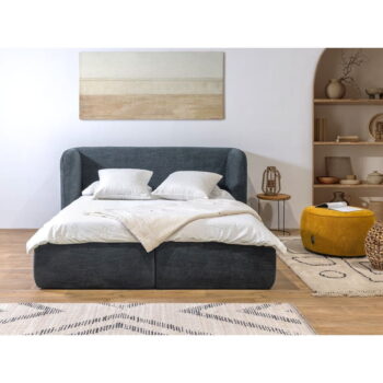 Tmavomodrá čalúnená dvojlôžková posteľ s úložným priestorom s roštom 160x200 cm Louise – Bobochic Paris – Obrázok 9