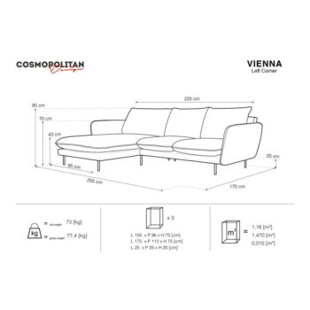 Sivá zamatová rohová pohovka Cosmopolitan Design Vienna, ľavý roh - Image 9
