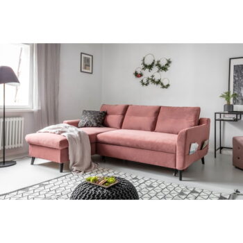 Ružová zamatová rozkladacia rohová pohovka Miuform Stylish Stan, ľavý roh - Image 7