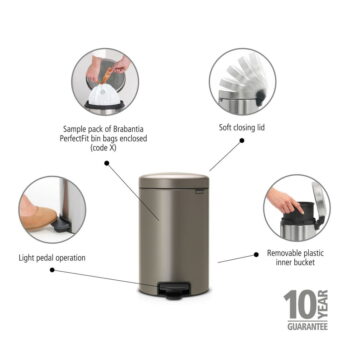 Sivý nášľapný oceľový odpadkový kôš 12 l NewIcon – Brabantia - Image 6