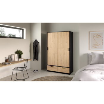 Šatníková skriňa v dekore duba s posuvnými dverami v čierno-prírodnej farbe 121x200 cm Line – Tvilum - Image 5