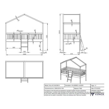 Biela vyvýšená domčeková detská posteľ z borovicového dreva 90x200 cm DALLAS – Vipack - Image 4