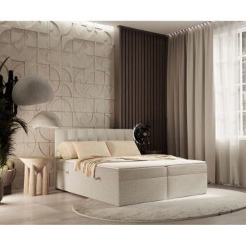 Béžová boxspring posteľ s úložným priestorom 180x200 cm Novento – Maison de Rêve - Image 5