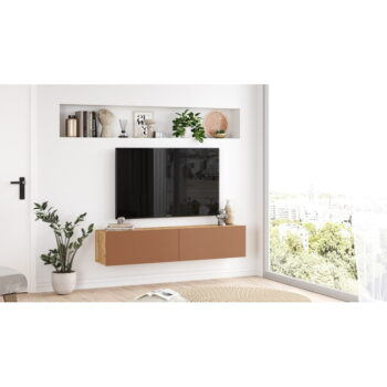 TV stolík v dekore borovice v tehlovo-prírodnej farbe 140x29x32 cm – Kalune Design - Image 3