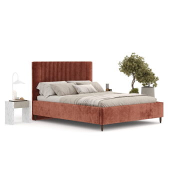 Čalúnená dvojlôžková posteľ s úložným priestorom s roštom 160x200 cm v tehlovej farbe Etero – Maison de Rêve – Obrázok 8