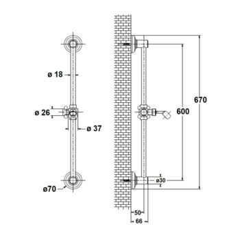 Nástenná mosadzná sprchová tyč v zlatej farbe s posuvným držiakom 67 cm Antea – Sapho - Image 2