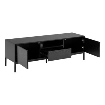 Čierny TV stolík v dekore jaseňa 140x45 cm Seaford – Actona - Image 3