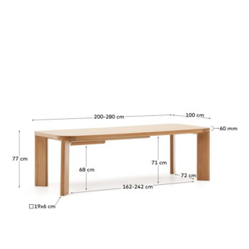 Rozkladací jedálenský stôl s doskou v dubovom dekore v prírodnej farbe 100x200 cm Jondal – Kave Home – Obrázok 8